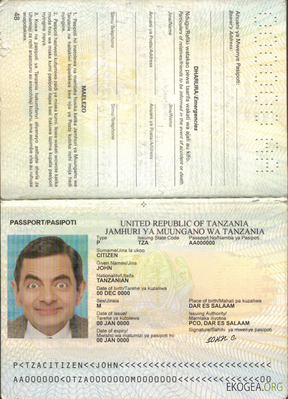 Passeport tanzanien template